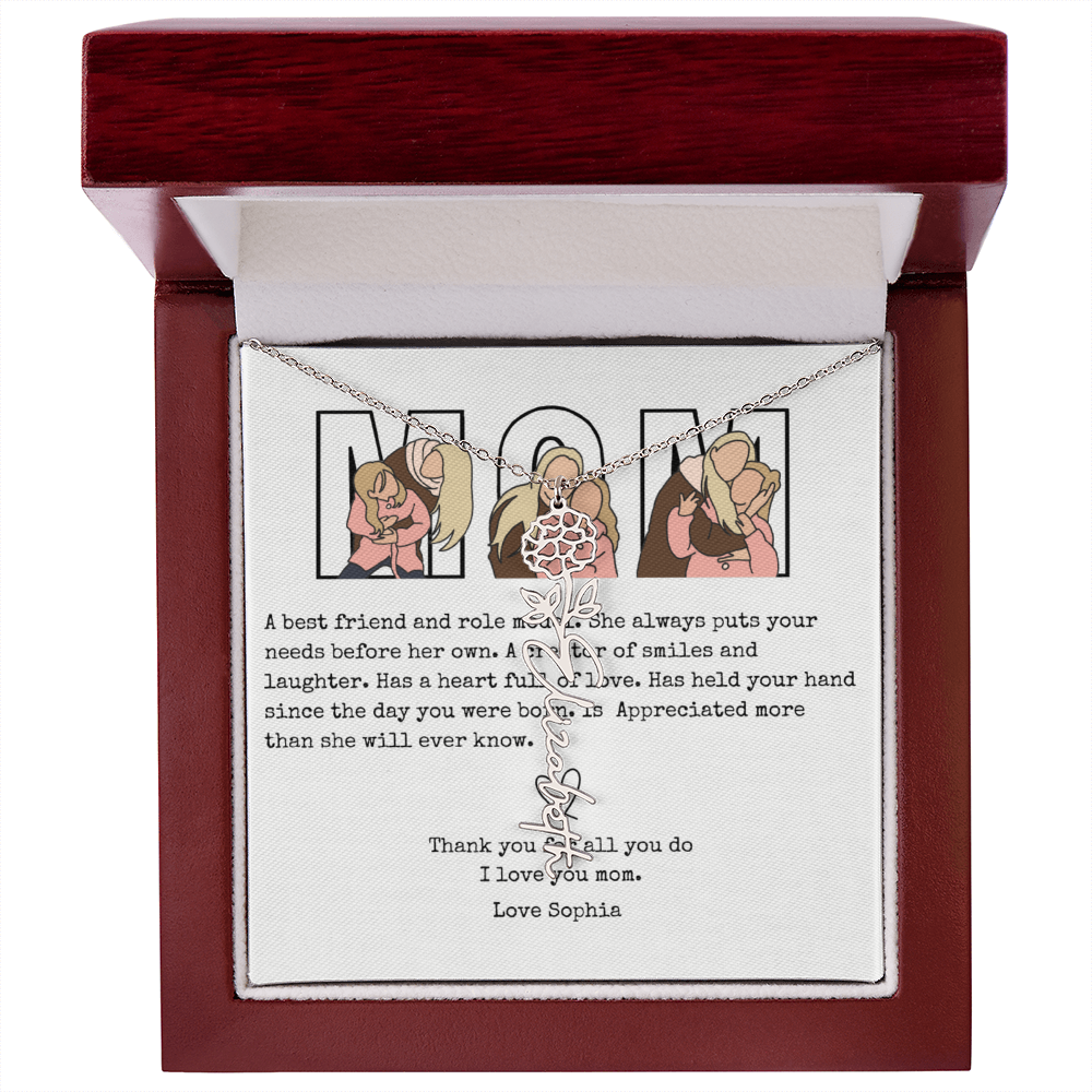 Personalized Mom Flower Name Necklace