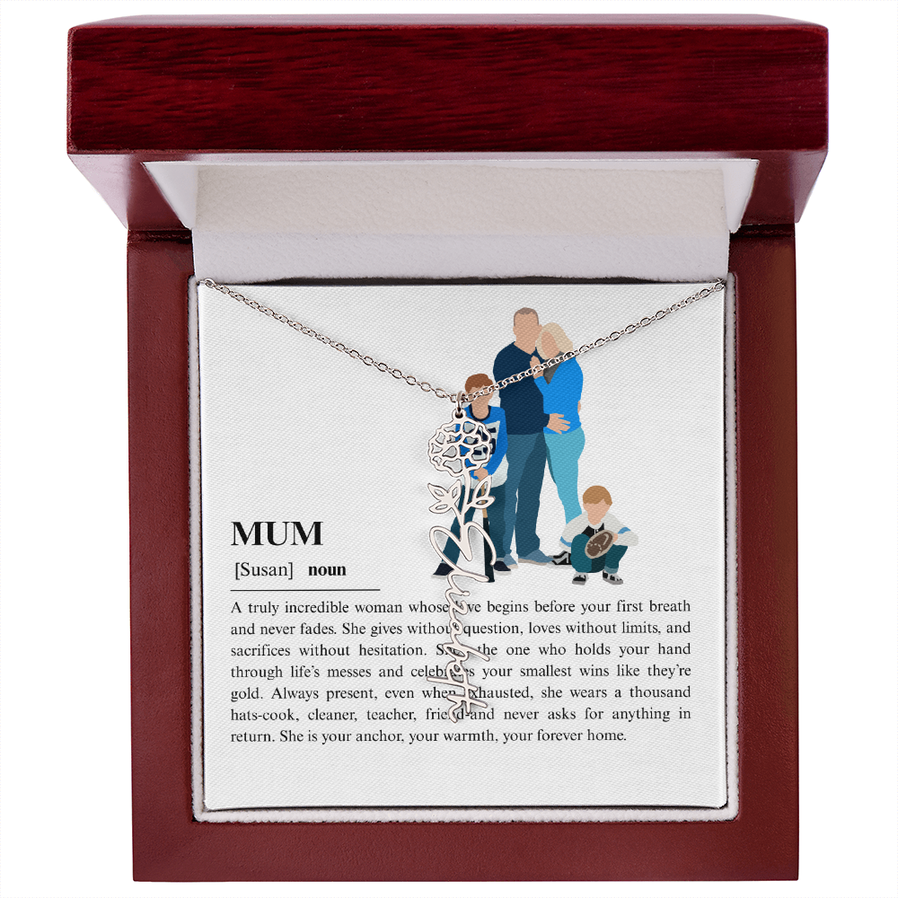Personalized Mum Flower Name Necklace