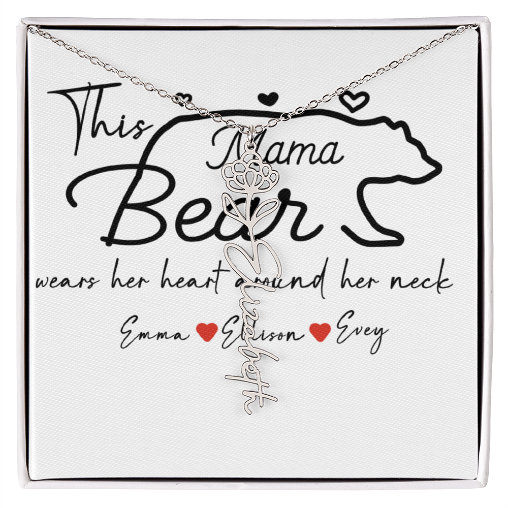 Personalized Mama Bear Flower Name Necklace