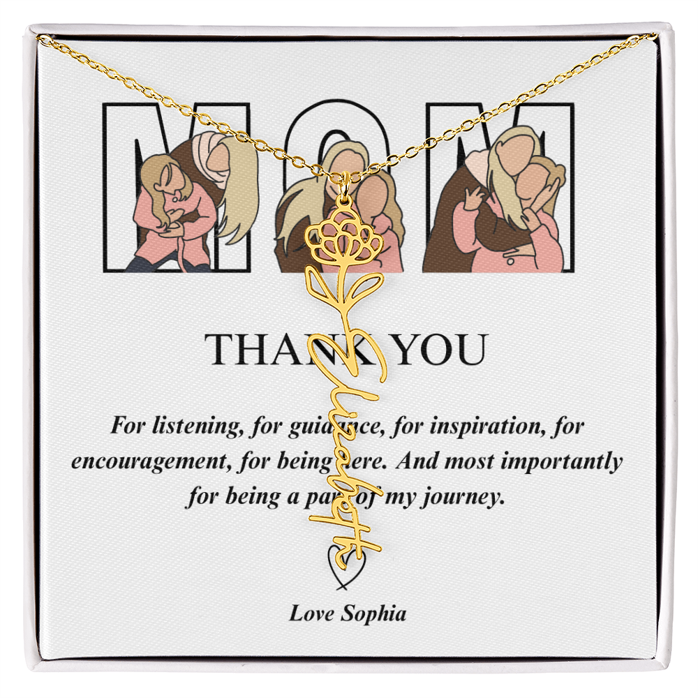 Personalized Mom Thank You Flower Name Necklace
