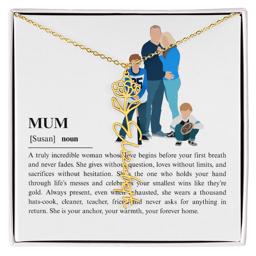 Personalized Mum Flower Name Necklace