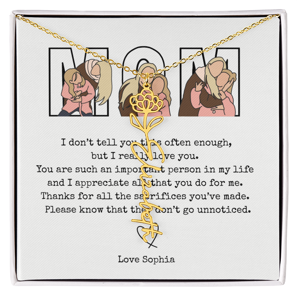 Personalized Mom Flower Name Necklace
