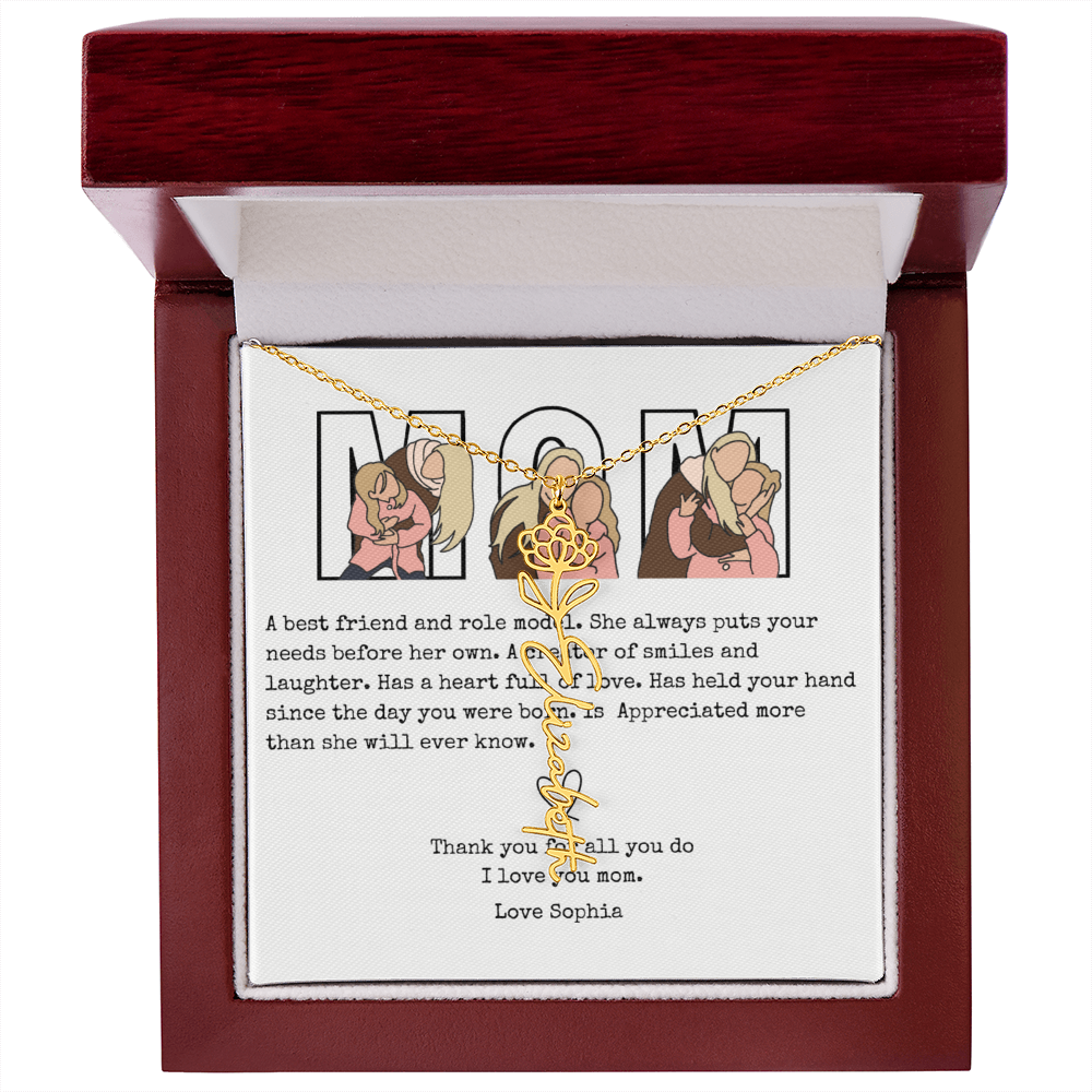 Personalized Mom Flower Name Necklace