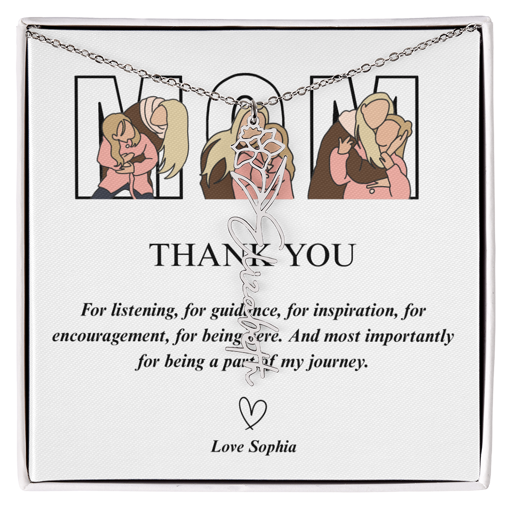 Personalized Mom Thank You Flower Name Necklace