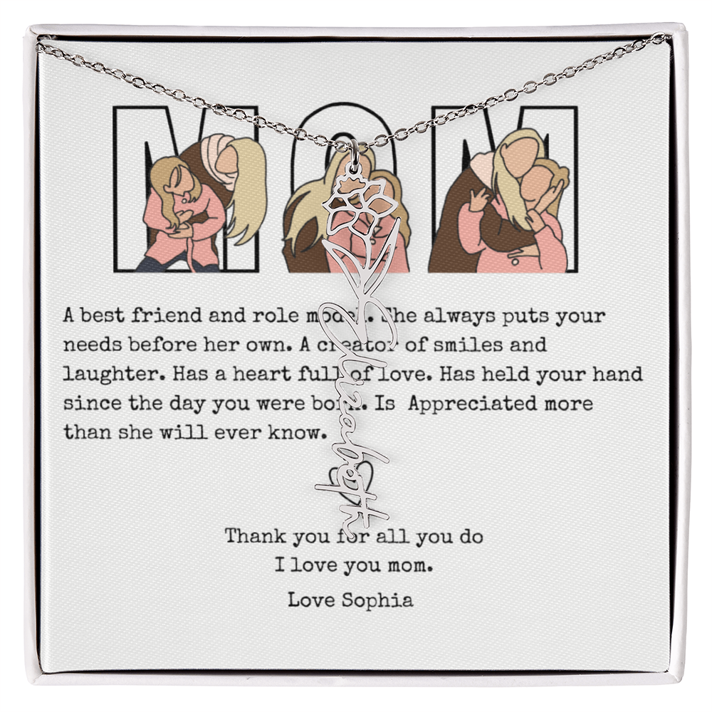 Personalized Mom Flower Name Necklace