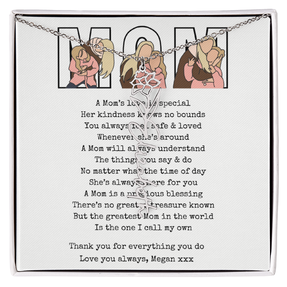 Personalized Mom Flower Name Necklace