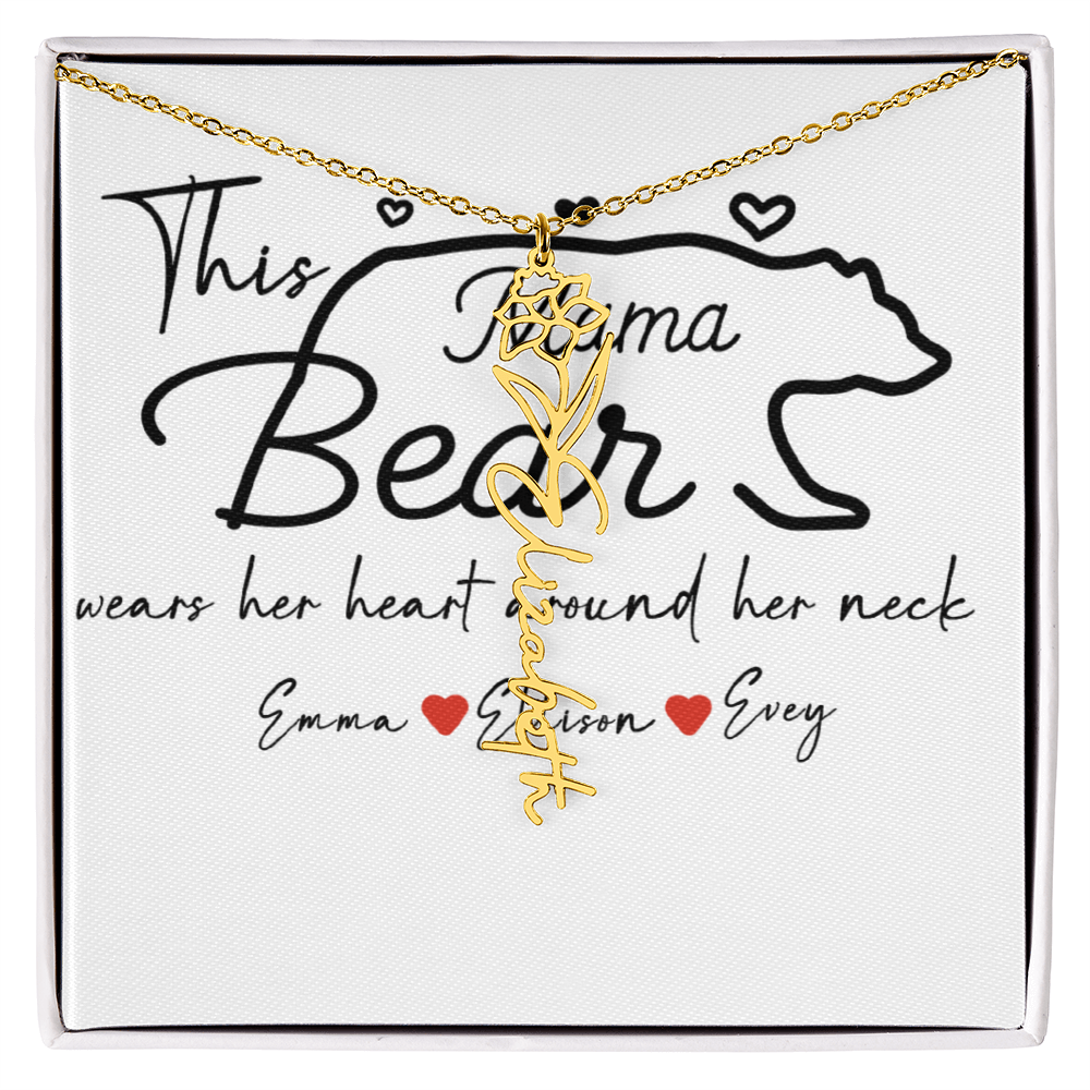 Personalized Mama Bear Flower Name Necklace