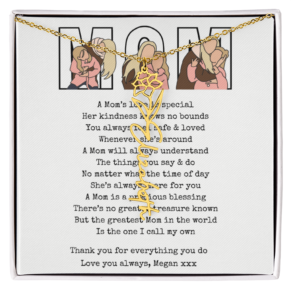 Personalized Mom Flower Name Necklace