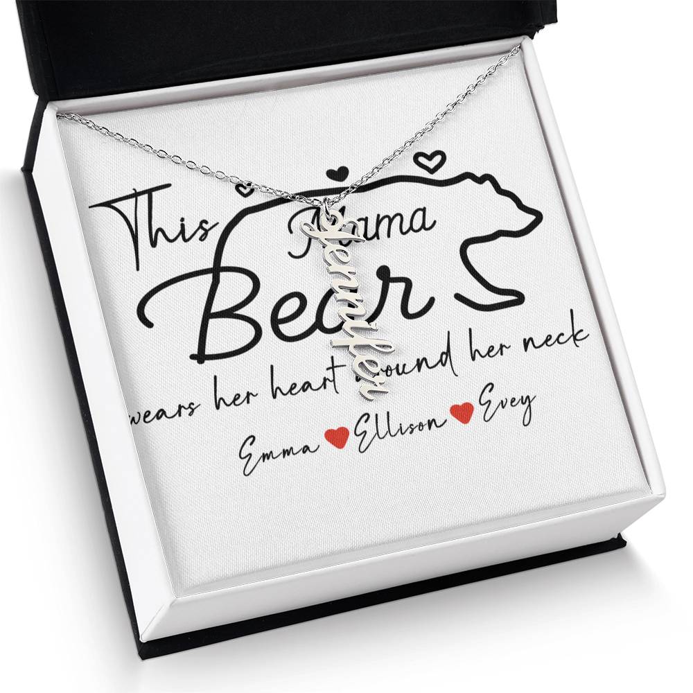Personalized Mama Bear Multi Vertical Name Necklace