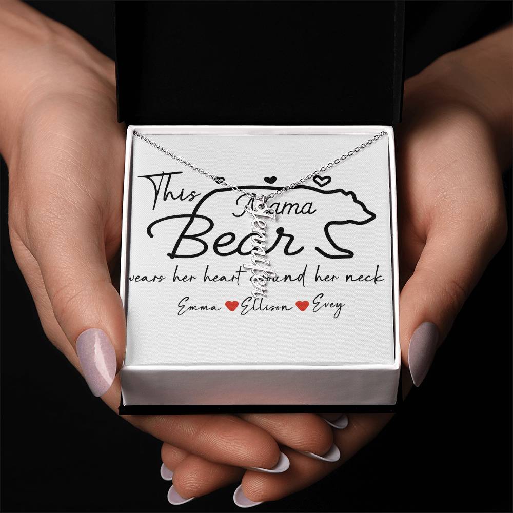 Personalized Mama Bear Multi Vertical Name Necklace