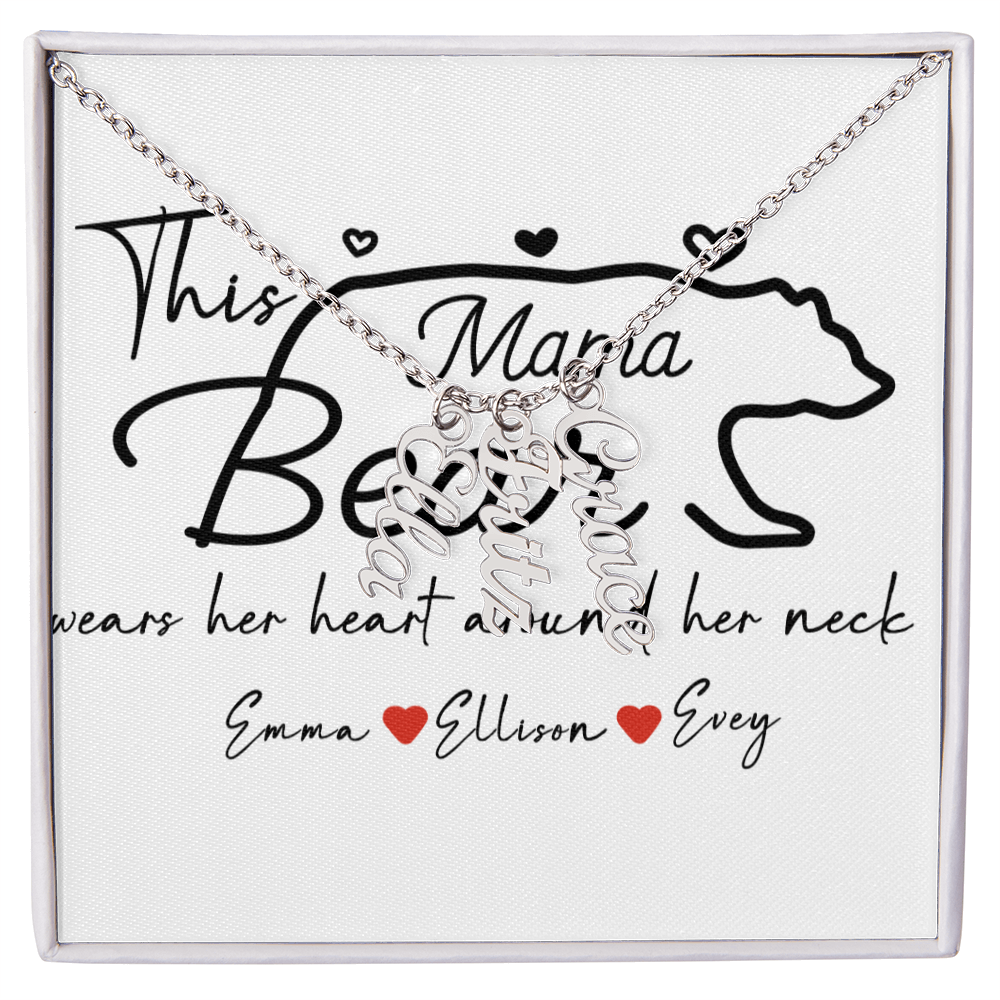 Personalized Mama Bear Multi Vertical Name Necklace