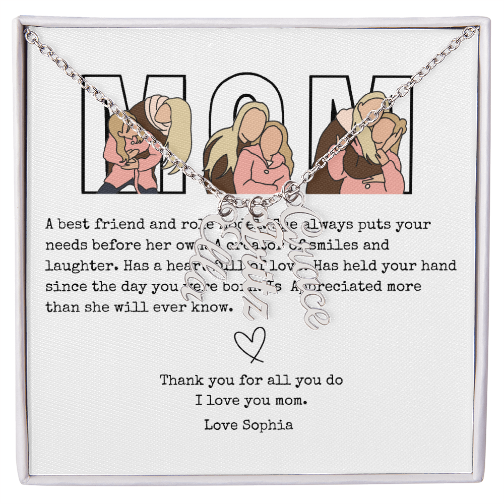 Personalized Mom Multi Vertical Name Necklace