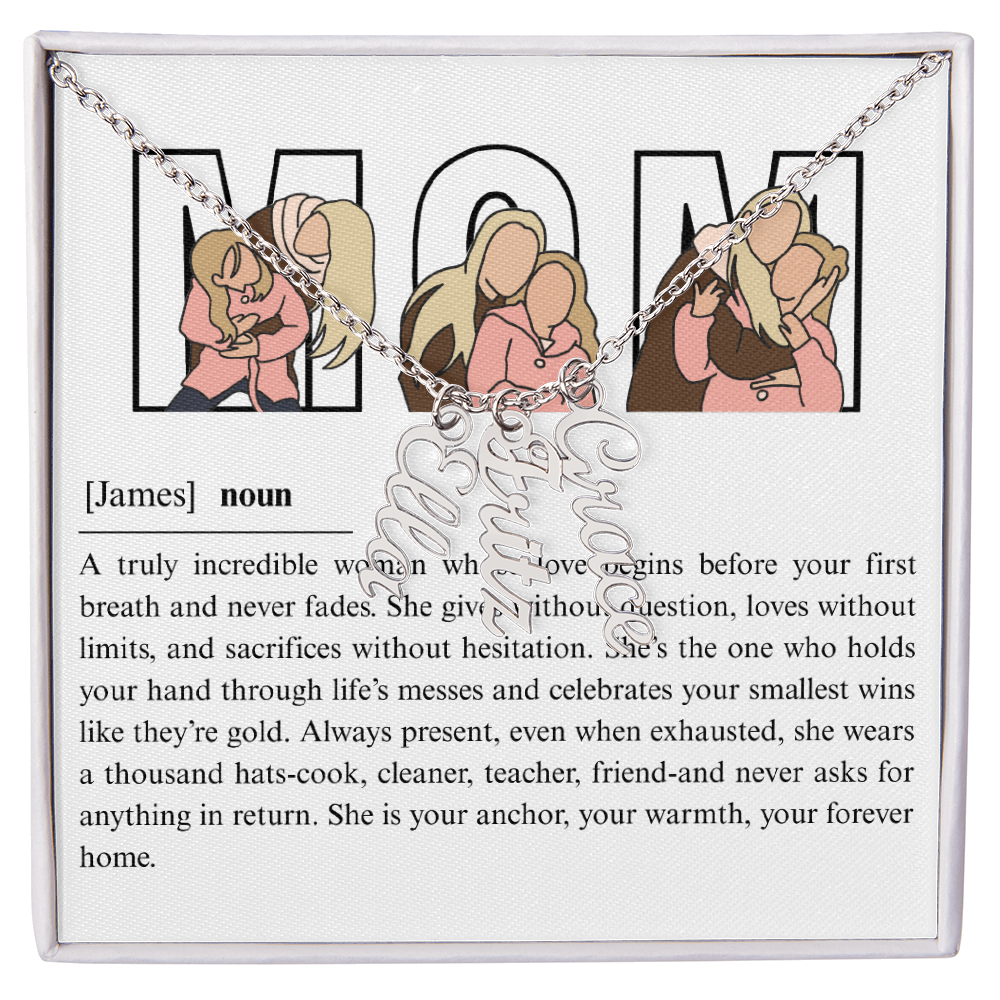Personalized Mom Multi Vertical Name Necklace