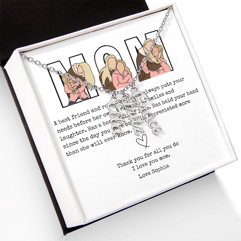 Personalized Mom Multi Vertical Name Necklace