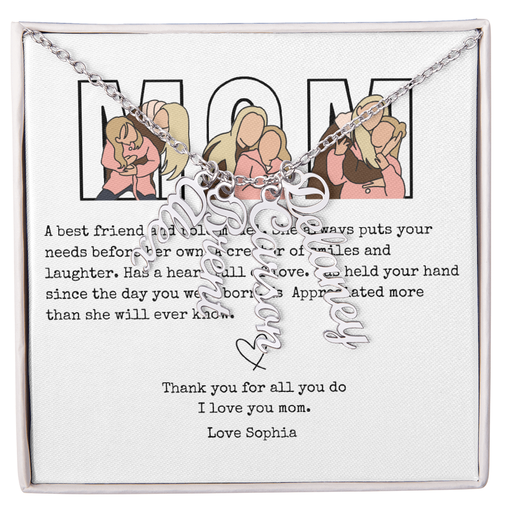 Personalized Mom Multi Vertical Name Necklace