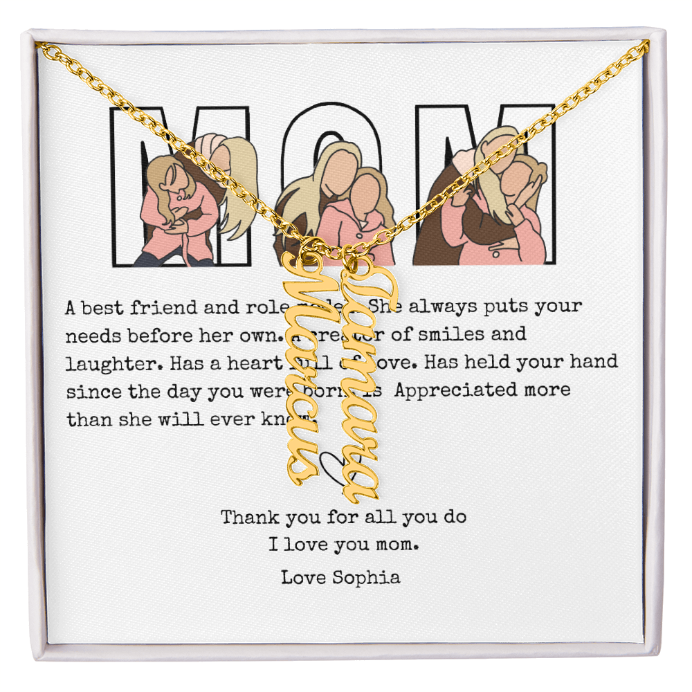 Personalized Mom Multi Vertical Name Necklace