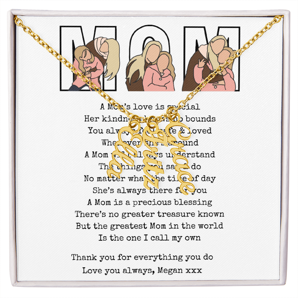 Personalized Mom Multi Vertical Name Necklace