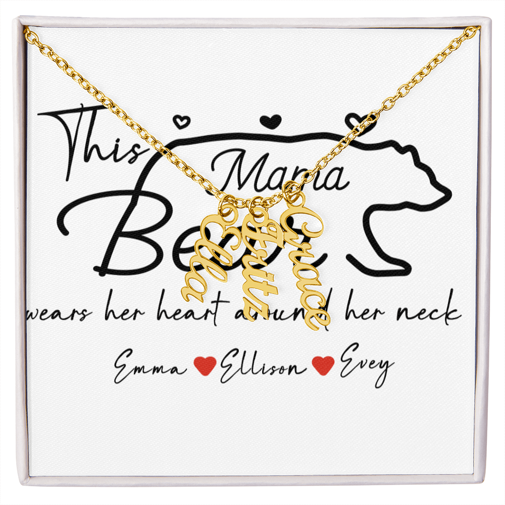 Personalized Mama Bear Multi Vertical Name Necklace