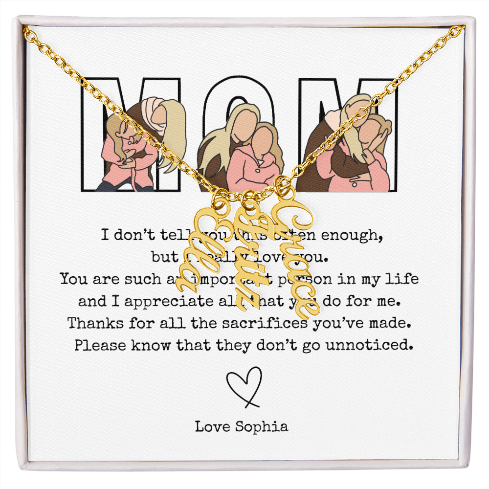 Personalized Mom Multi Vertical Name Necklace