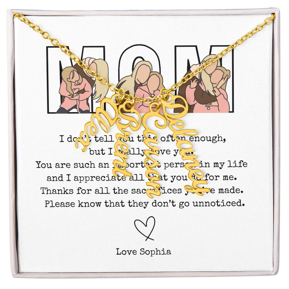 Personalized Mom Multi Vertical Name Necklace