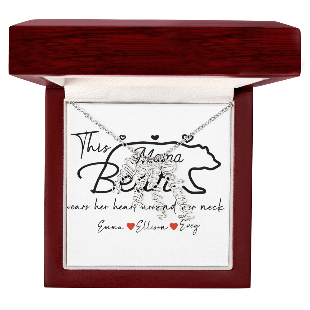 Personalized Mama Bear Multi Vertical Name Necklace