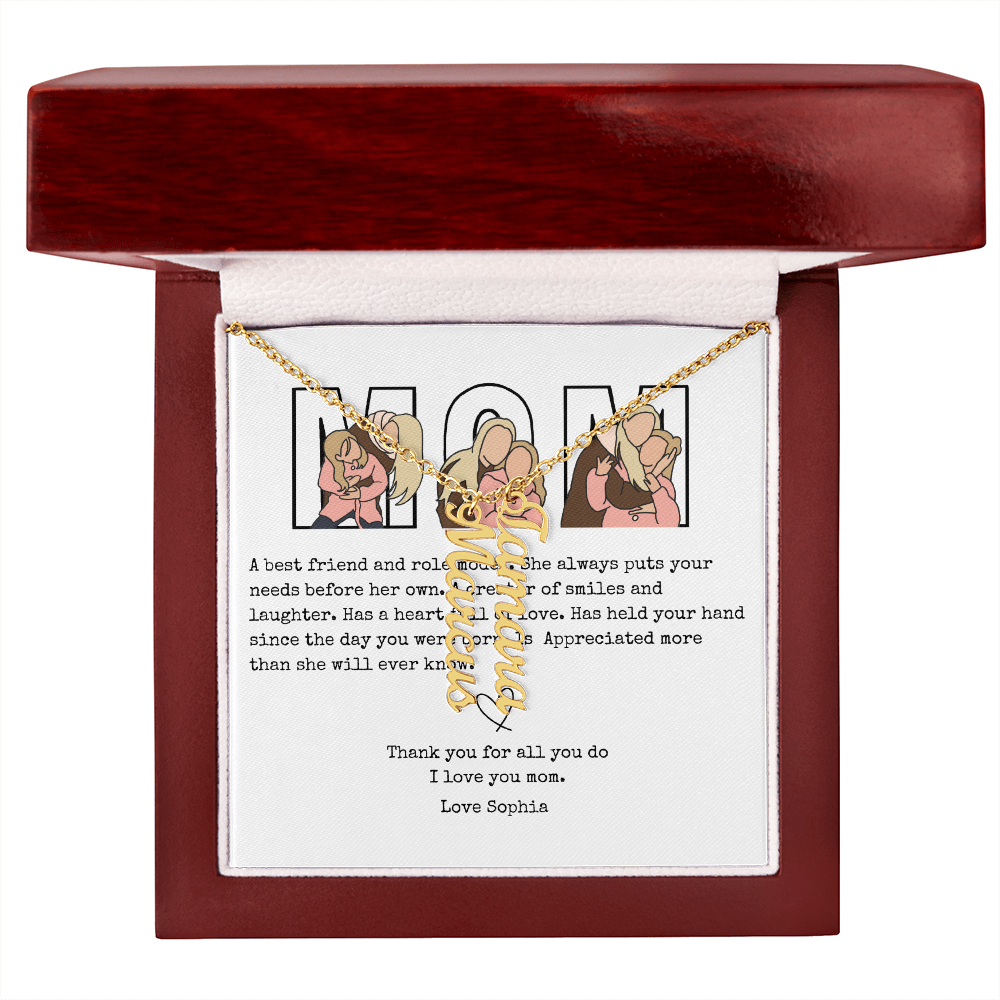 Personalized Mom Multi Vertical Name Necklace