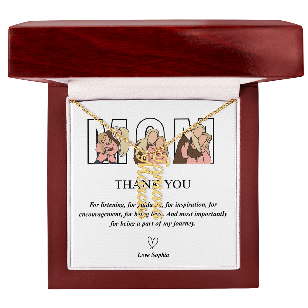 Personalized Thank You Mom Multi Vertical Name Necklace