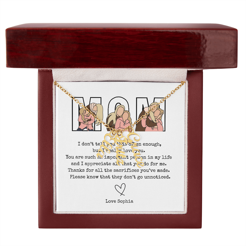 Personalized Mom Multi Vertical Name Necklace