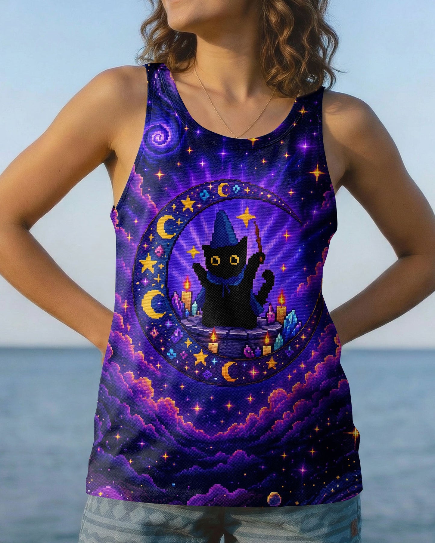 GALAXY WITCH CAT PIXEL ALL OVER PRINT - KMTM2205261