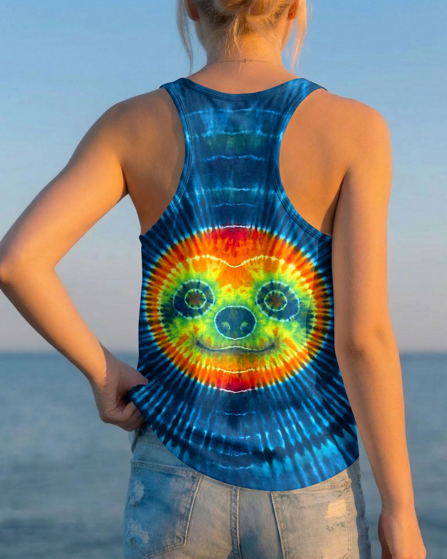 CUTE SLOTH FACE BLUE SWIRL ALL OVER PRINT - TLHN0904263