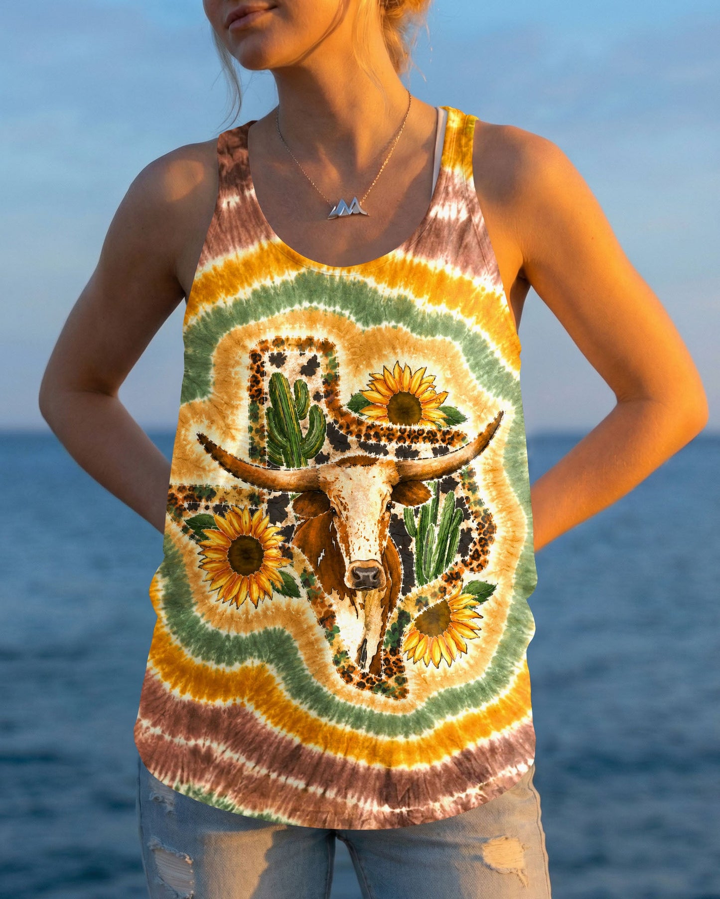 LONGHORN SUNFLOWER TEXAS MAP SWIRL ALL OVER PRINT - TLHN2906261