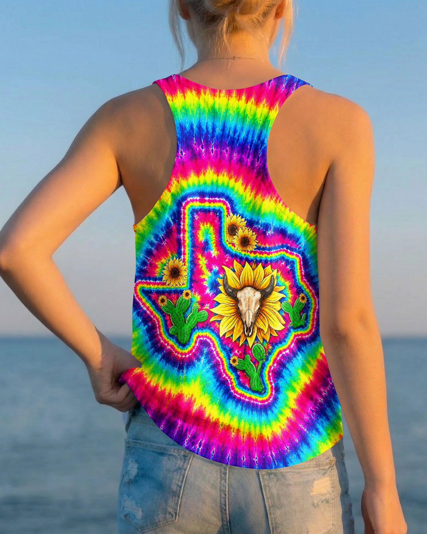 BULL SKULL TEXAS MAP COLORFUL SWIRL ALL OVER PRINT - TLNT2606262