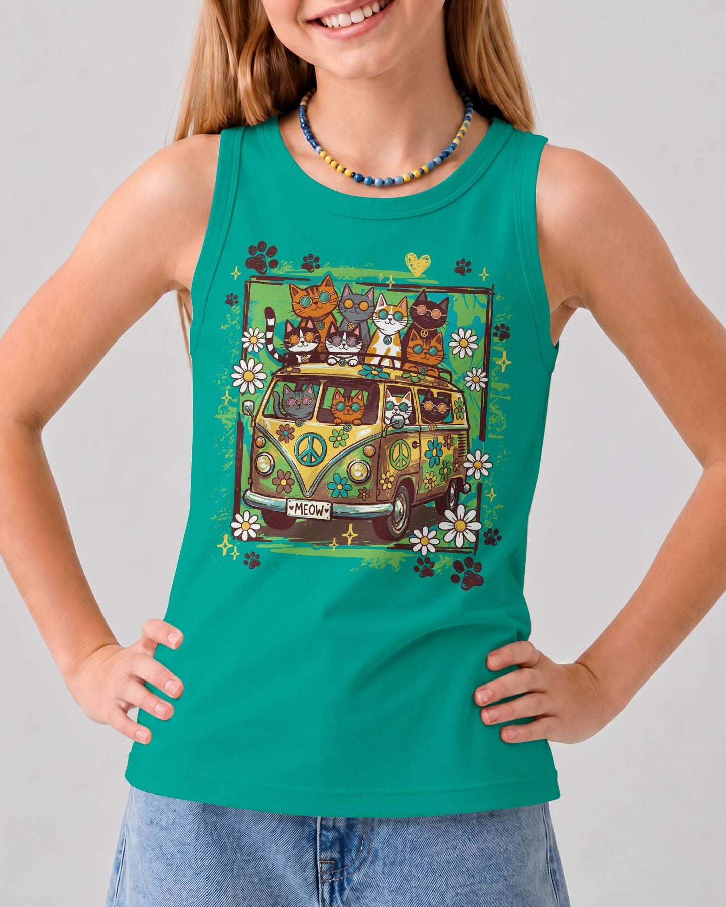 PEACE LOVE AND MEOW CATS KIDS ALL OVER PRINT - TY0707262