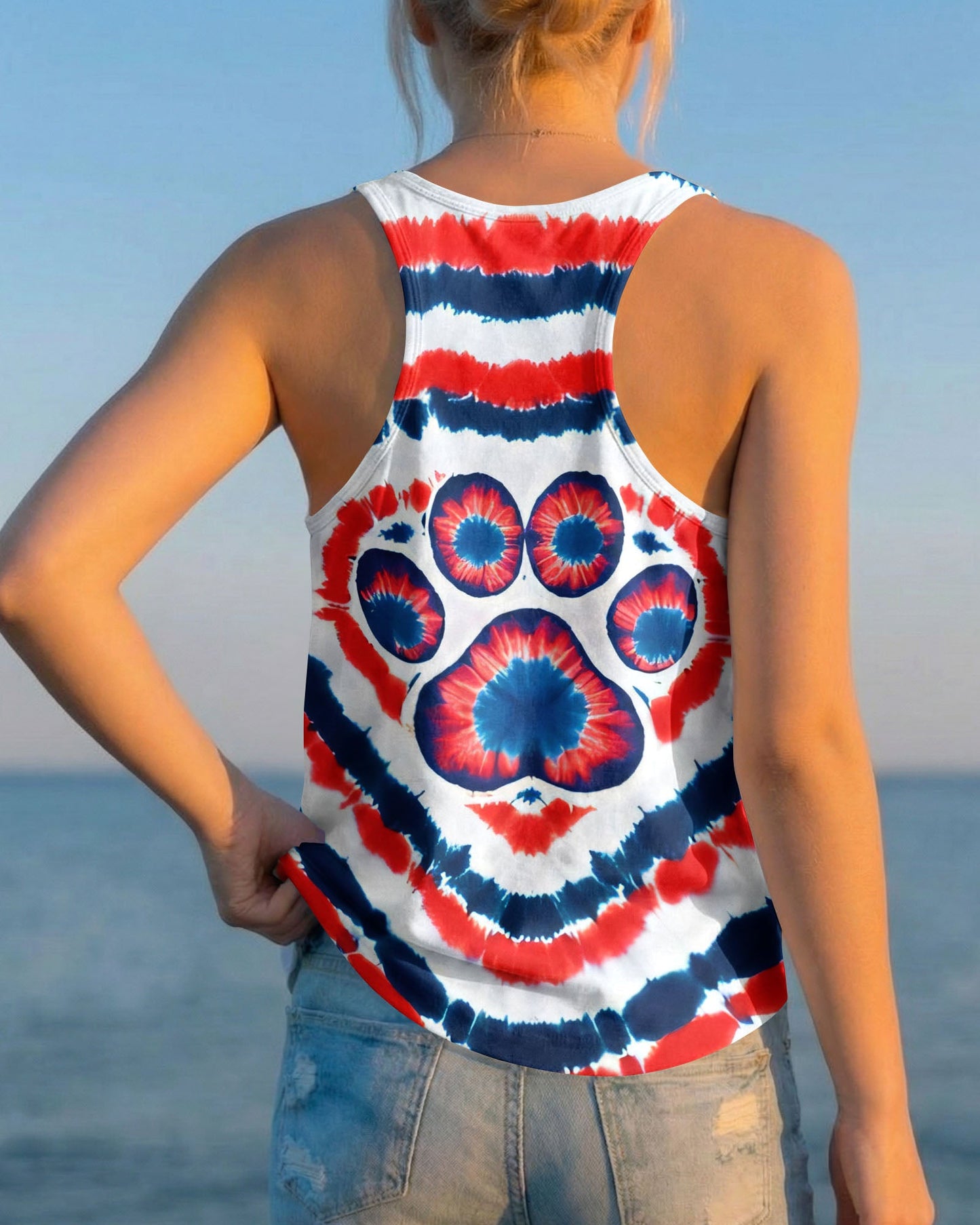HEART PAW RED WHITE AND BLUE ALL OVER PRINT - TYQY02042531