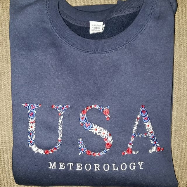 Floral US Cities Embroidered Hoodie Flower Letter College University Crewneck Embroidery Sweatshirt