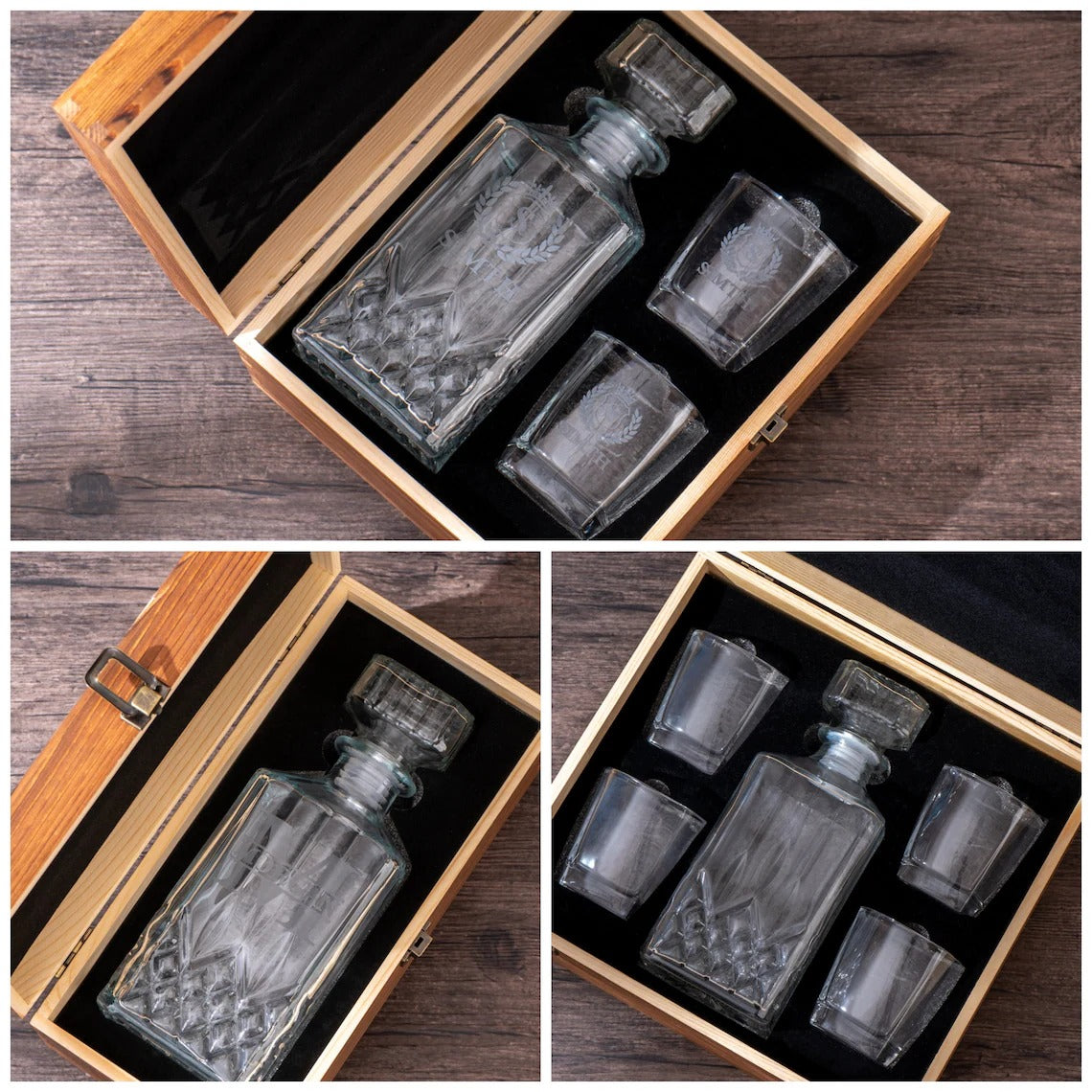 Personalized Whiskey Glass Set with Wooden Box
