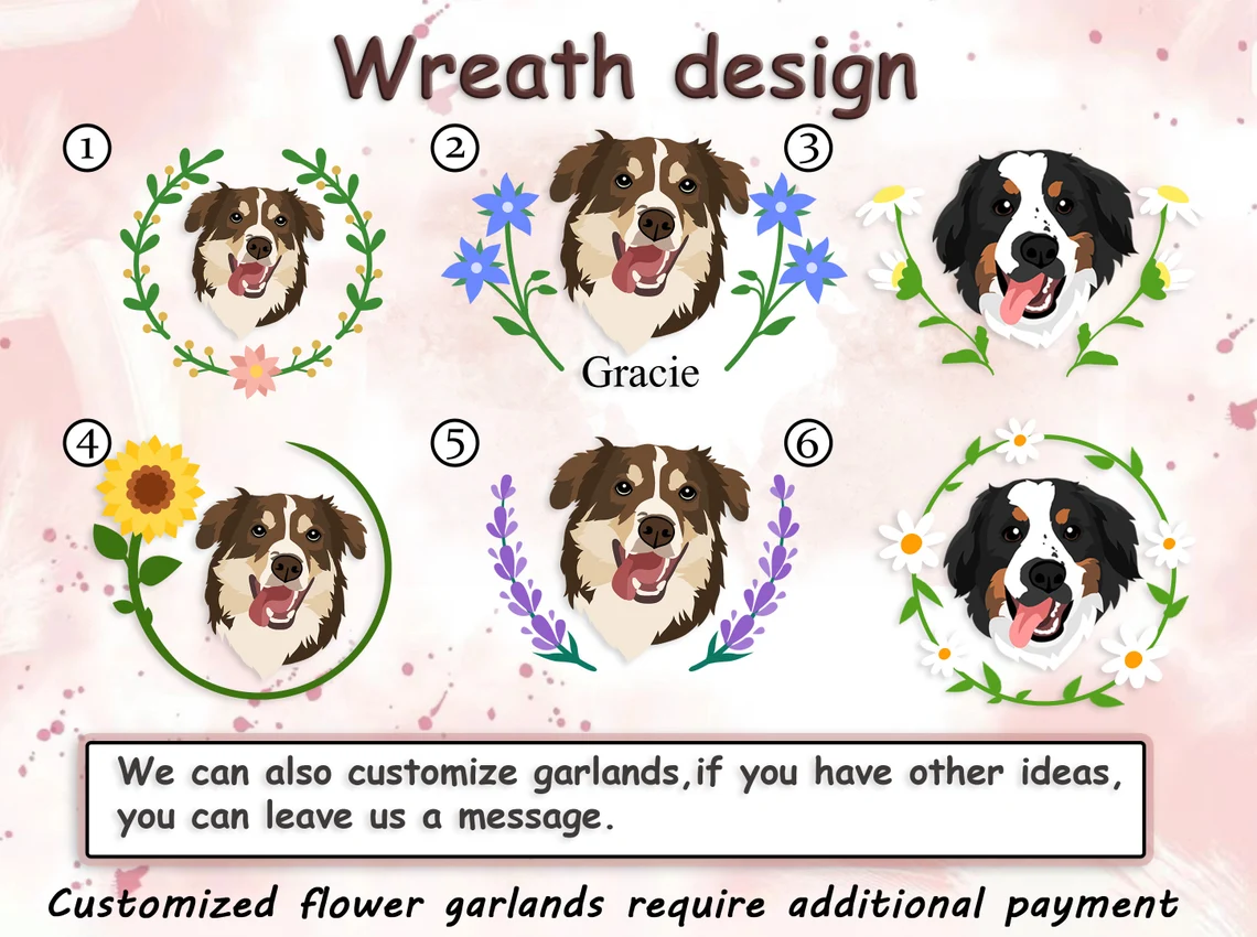 Personalized Pet Floral Wreath Embroidery Ornament | Custom Dog Portrait Hoop | Christmas Tree Decoration