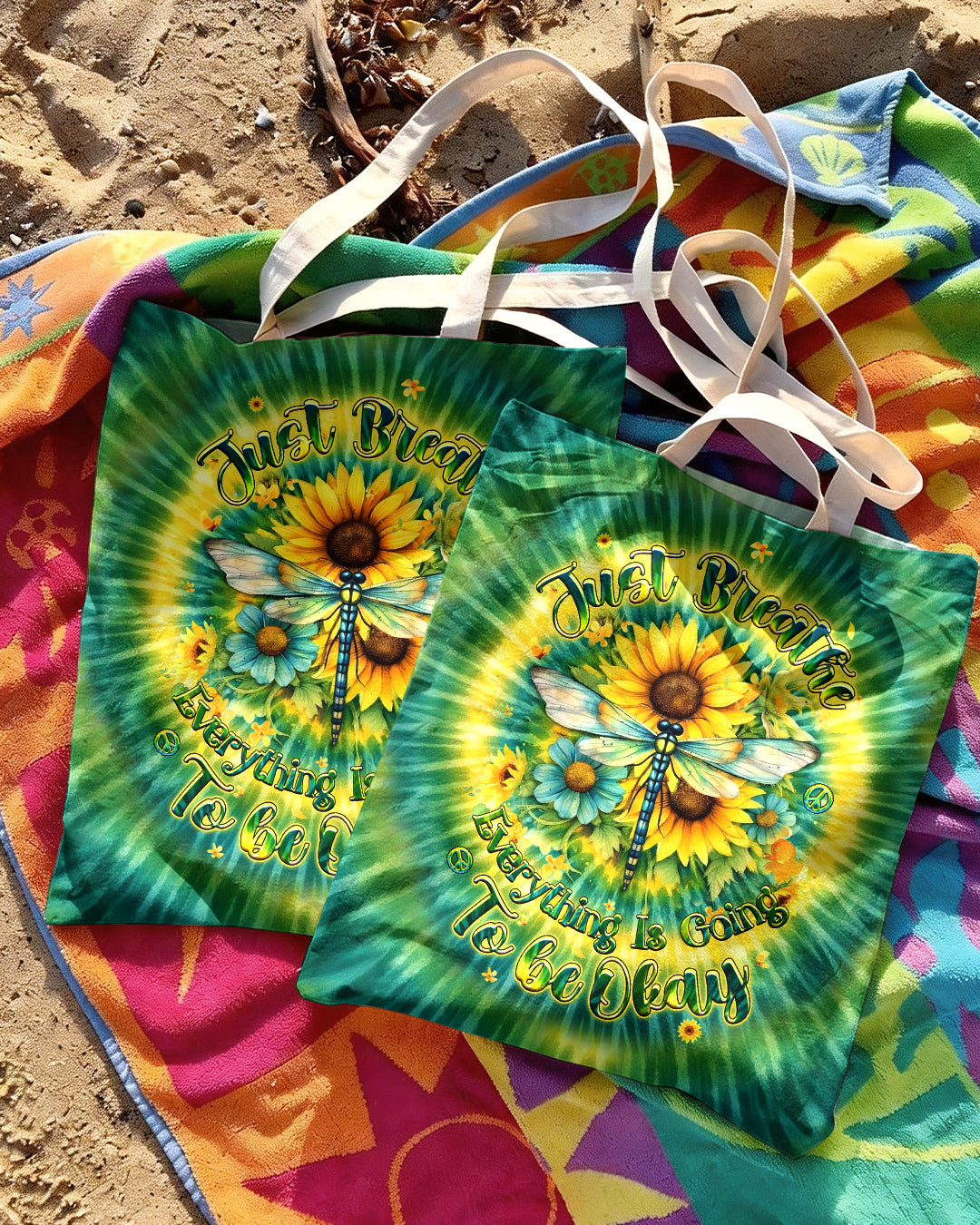 JUST BREATHE DRAGONFLY FLORAL SWIRL TOTE BAG - TLHG1304261