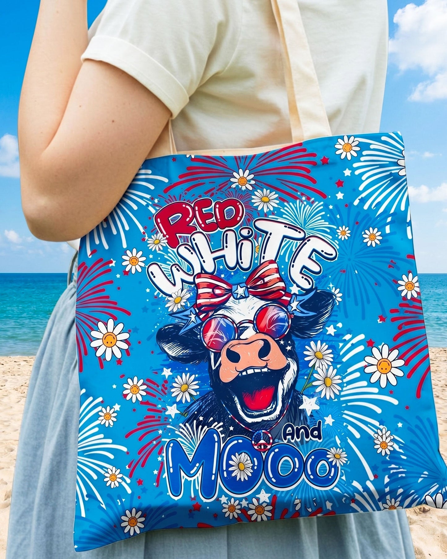 RED WHITE AND MOOO COW TOTE BAG - TY1306264