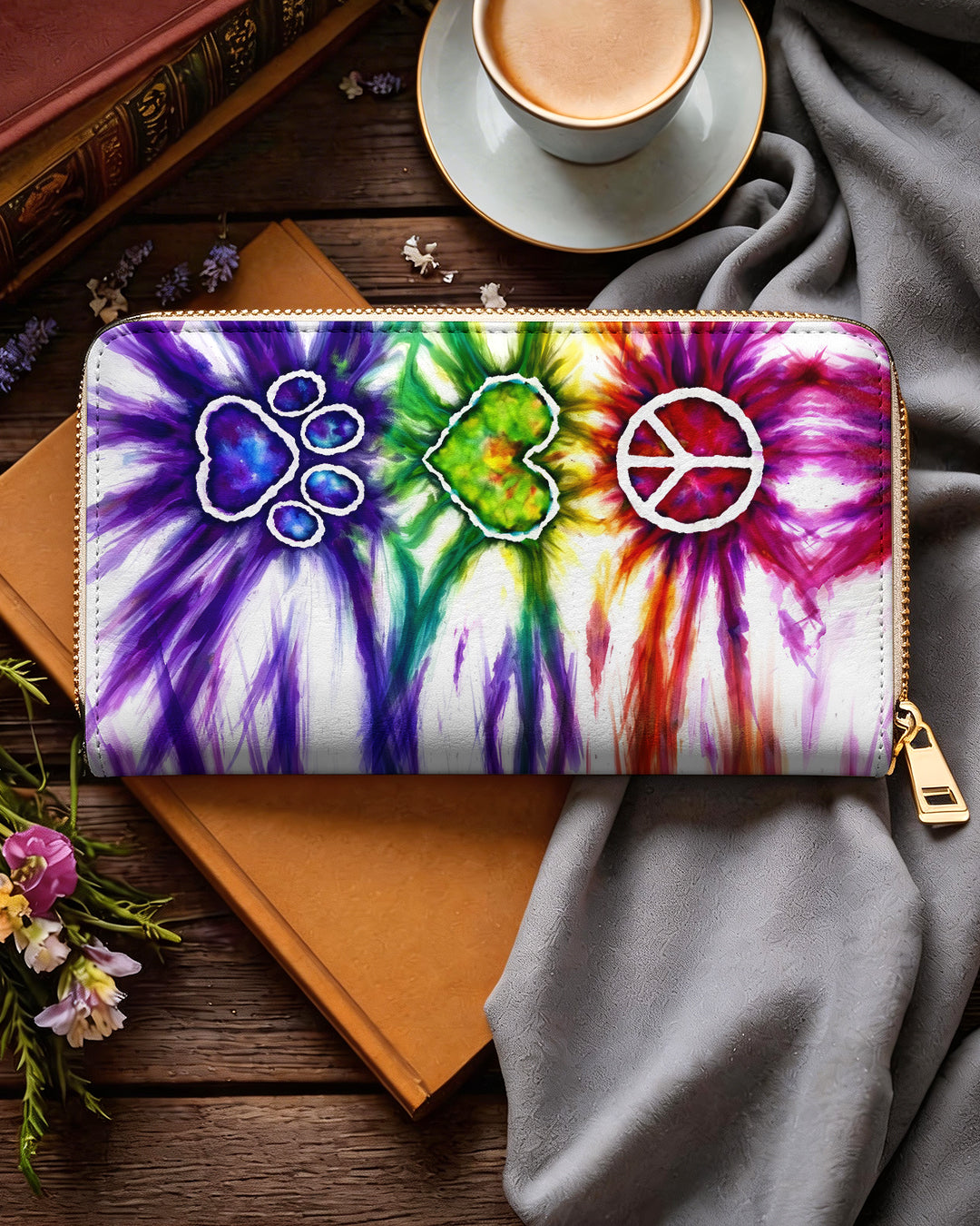 PEACE LOVE PAW PRINT ZIPPER LEATHER WALLET - TLHG1504263