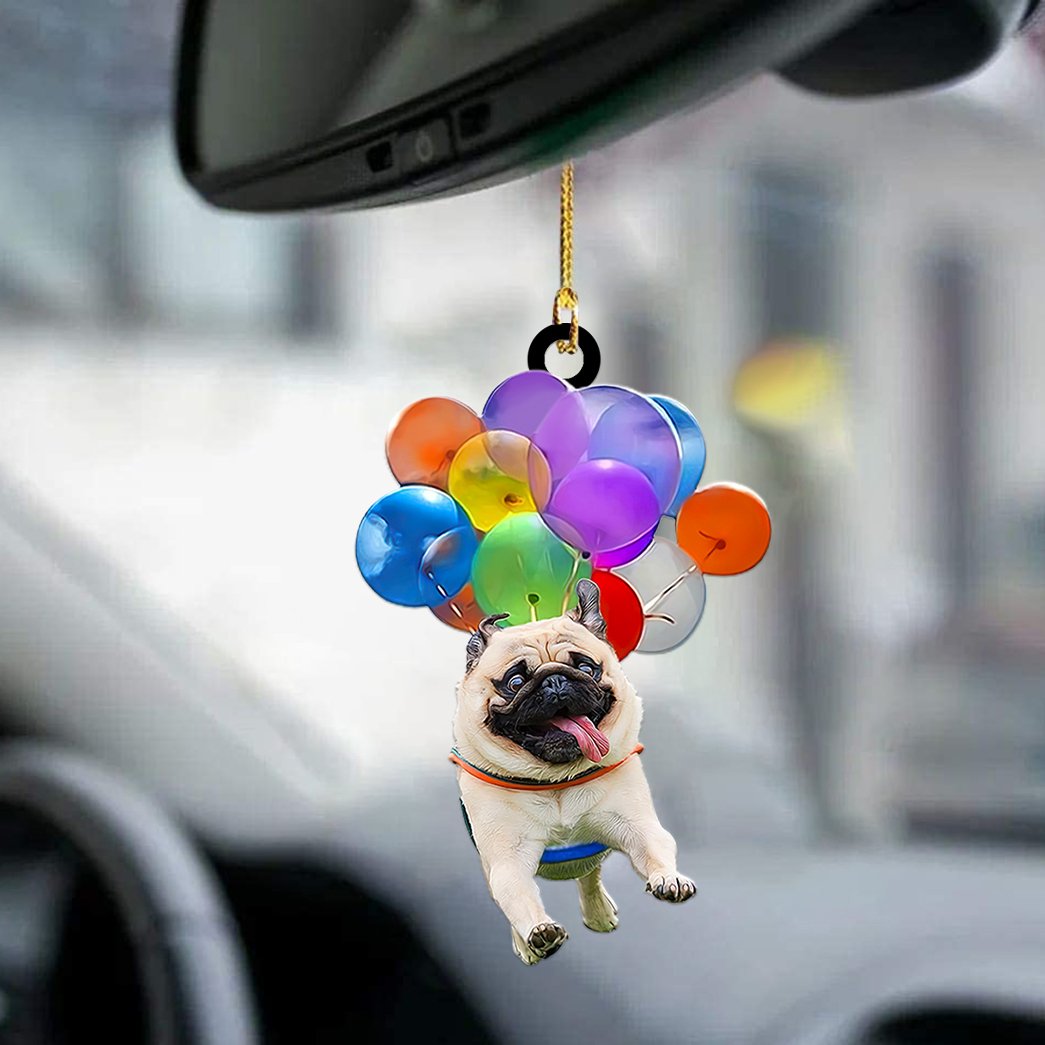 Pug Dog Fly With Bubbles Car Hanging Ornament
