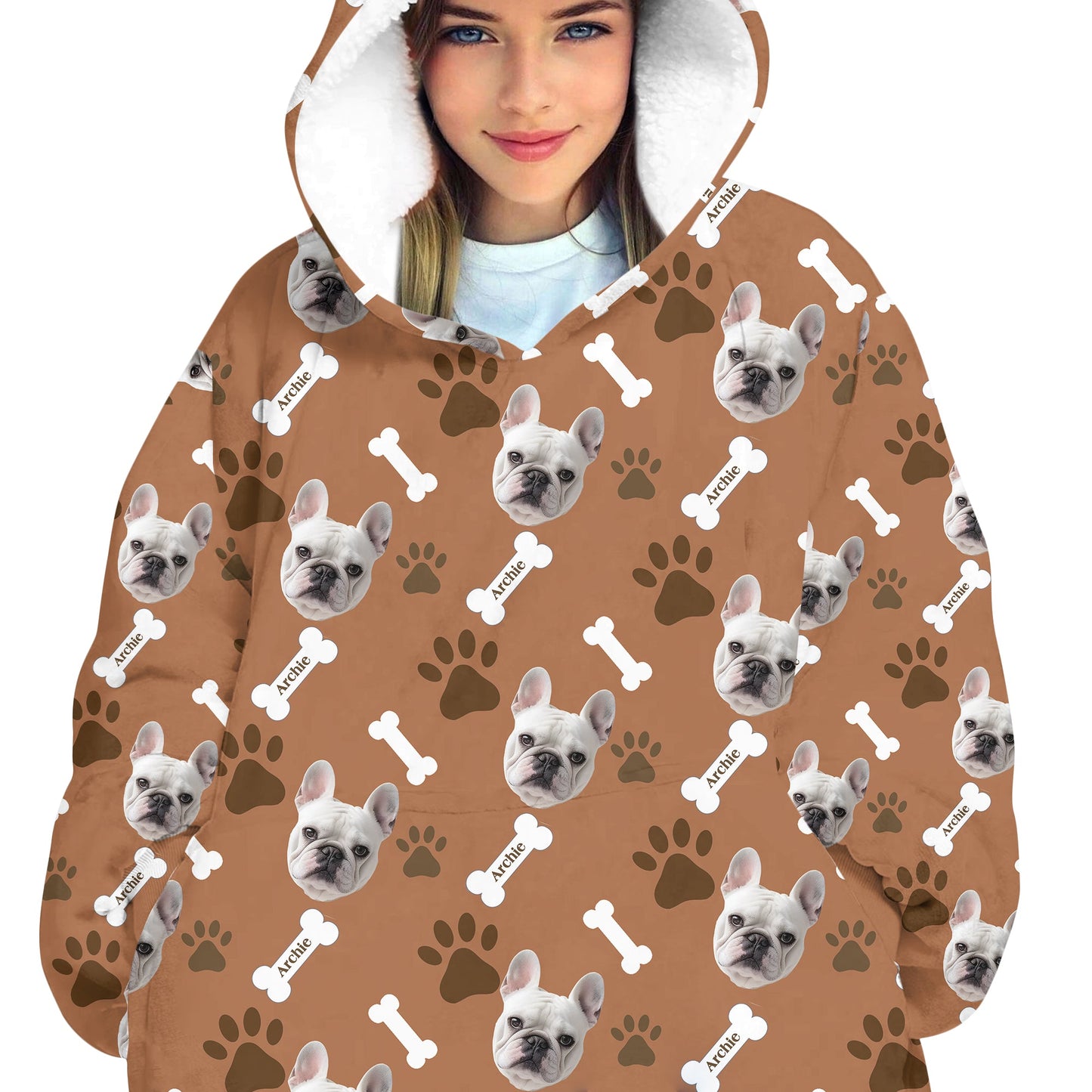 Personalized Pet Photo And Name Oodie Blanket Hoodie
