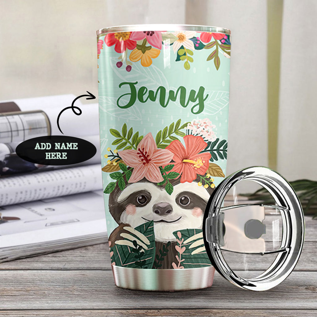 Sloth Flowers Personalized Tumbler