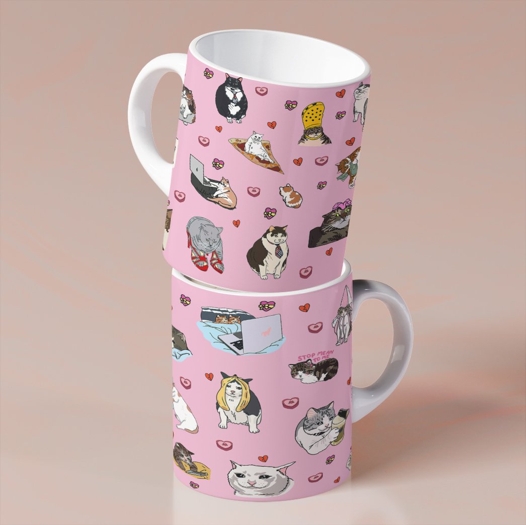 Sad Cat Meme Pink Custom Coffee Mug