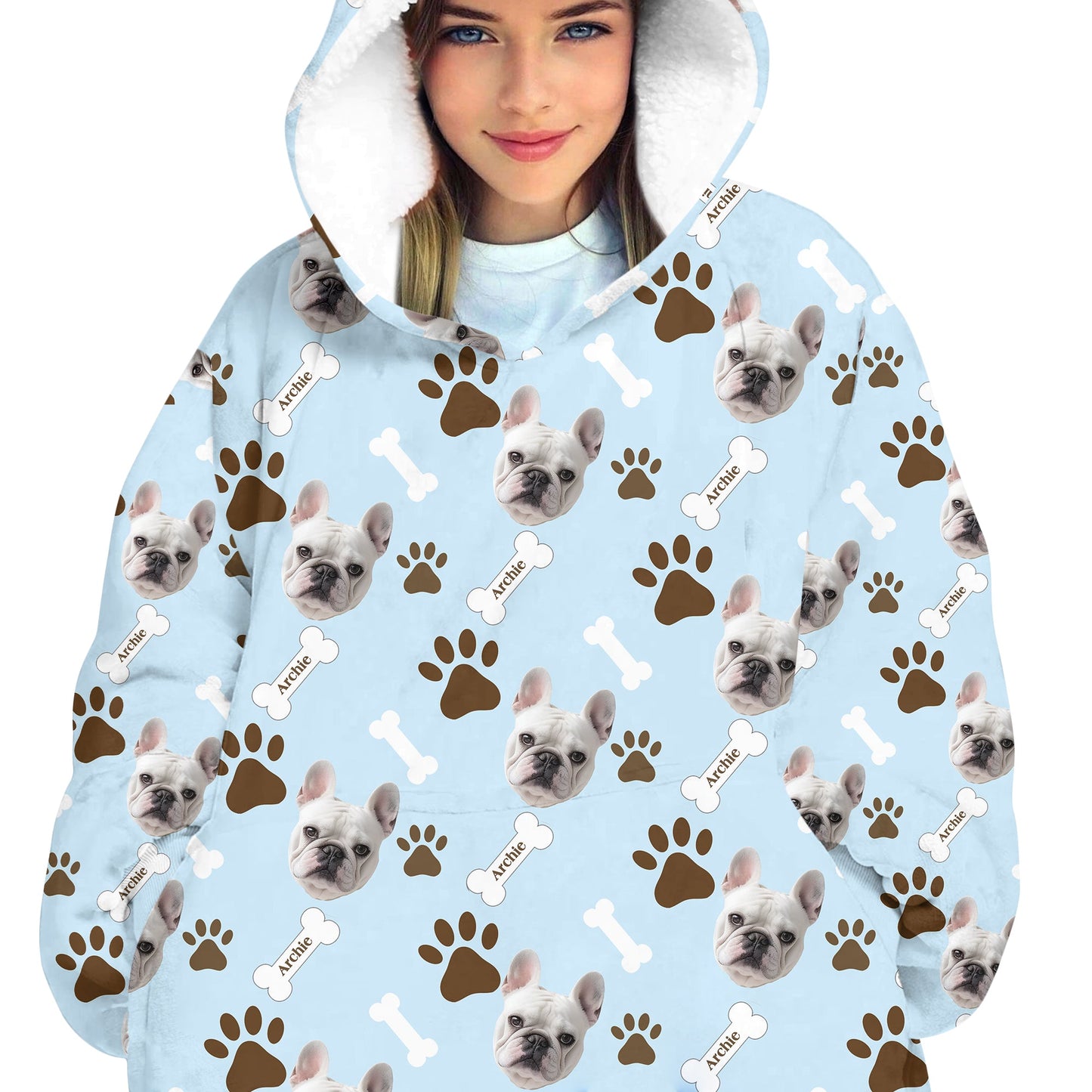 Personalized Pet Photo And Name Oodie Blanket Hoodie