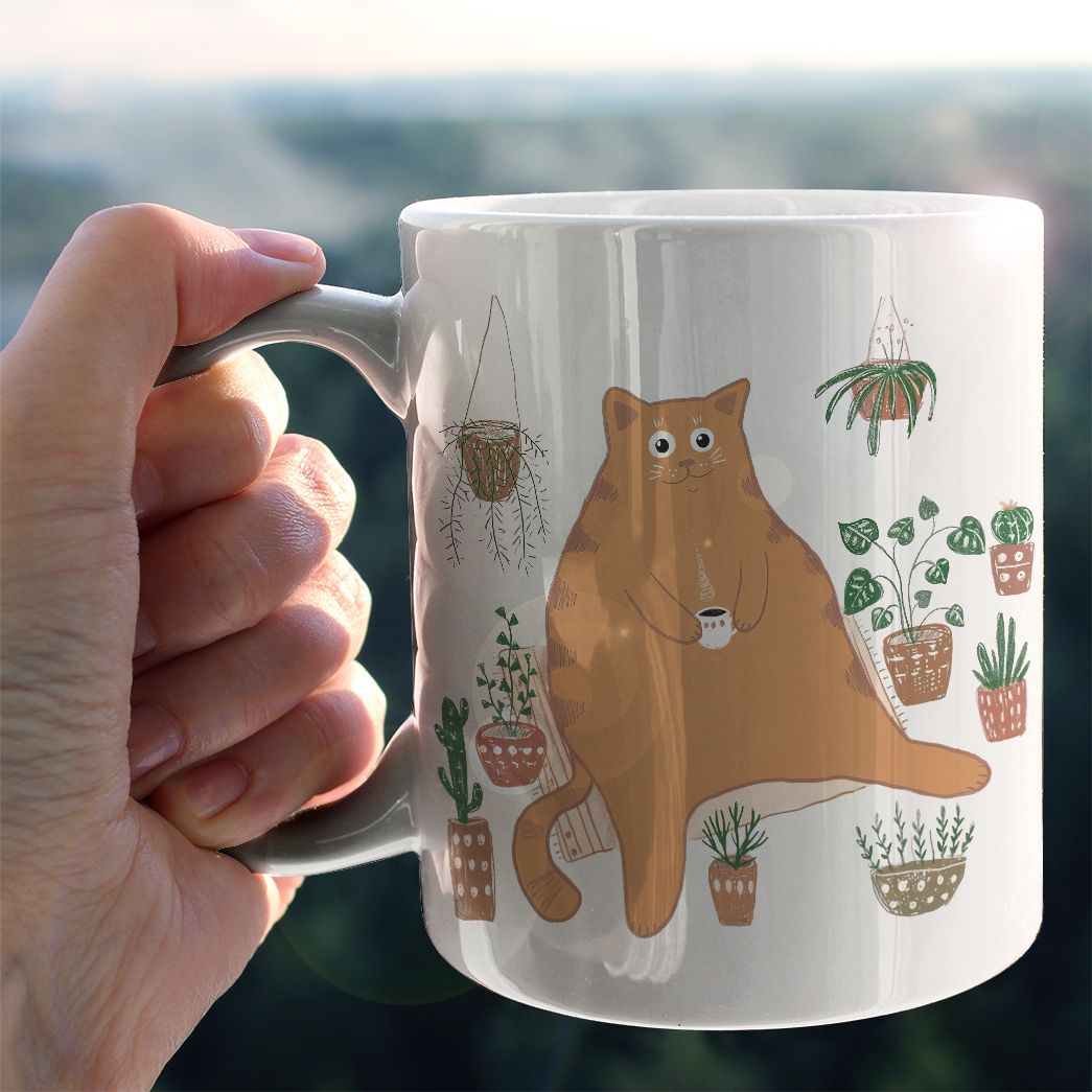 Cute Orange Cat With Plants Coffee Mug