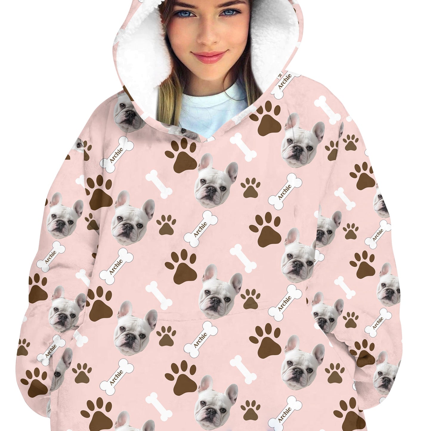 Personalized Pet Photo And Name Oodie Blanket Hoodie
