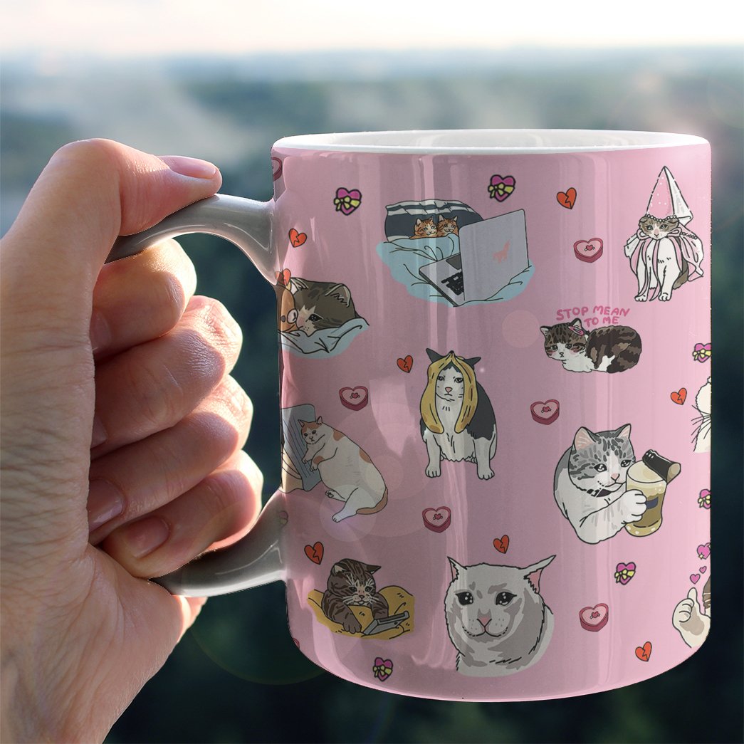 Sad Cat Meme Pink Custom Coffee Mug