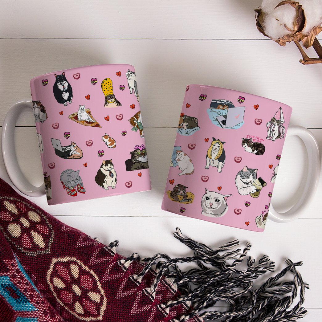 Sad Cat Meme Pink Custom Coffee Mug