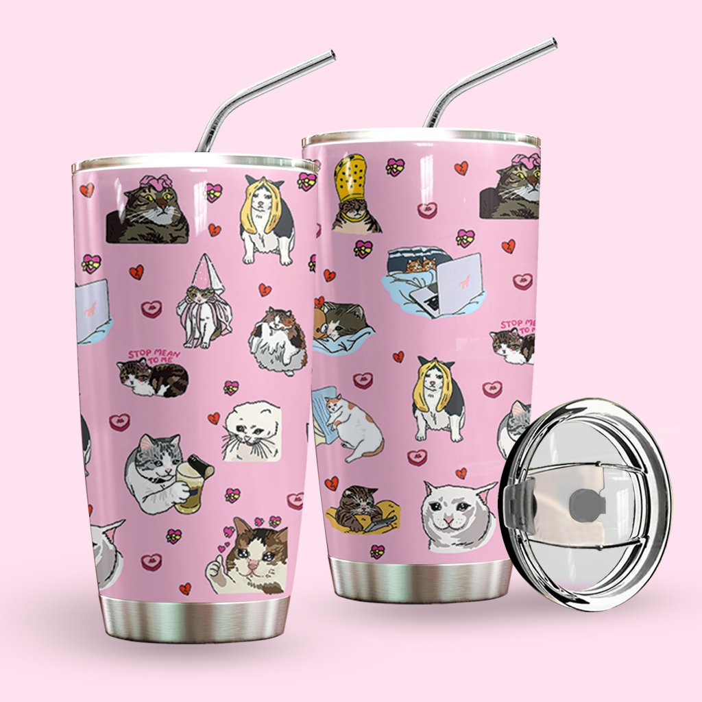 Sad Cat Meme Pink Custom Tumbler